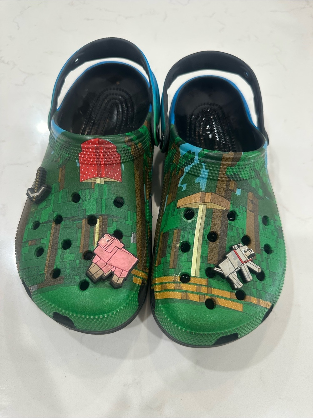 Men’s Minecraft Green Woodland Clog Shoes with Character Charms
